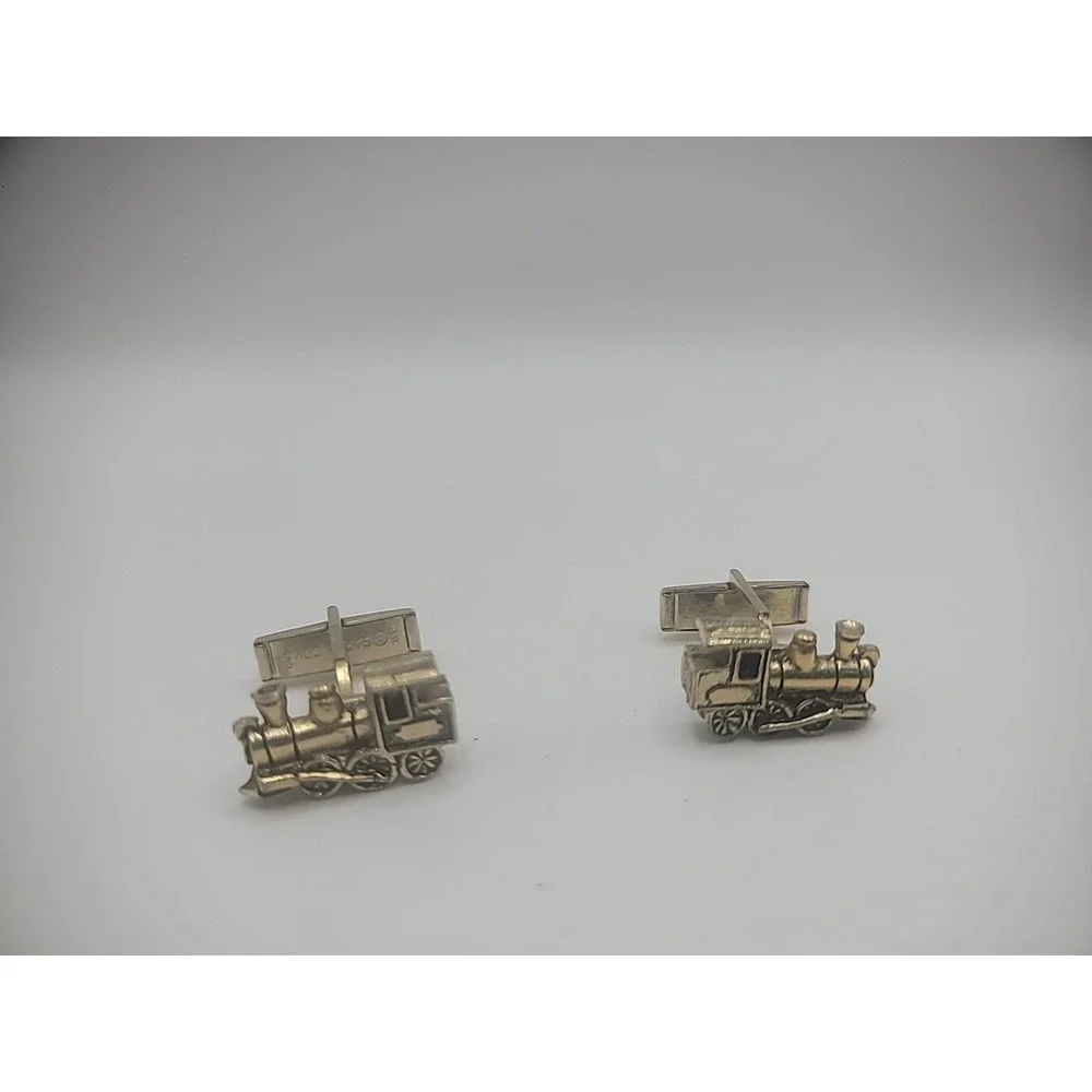 Vintage Sarah Coventry Mens Train Cuff Links Gold Tone Jewelry Costume
